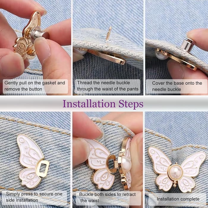 Taillenverenger-Clips für Jeans in Schmetterlingsform mit Perle und Stecknadel ohne Nähen