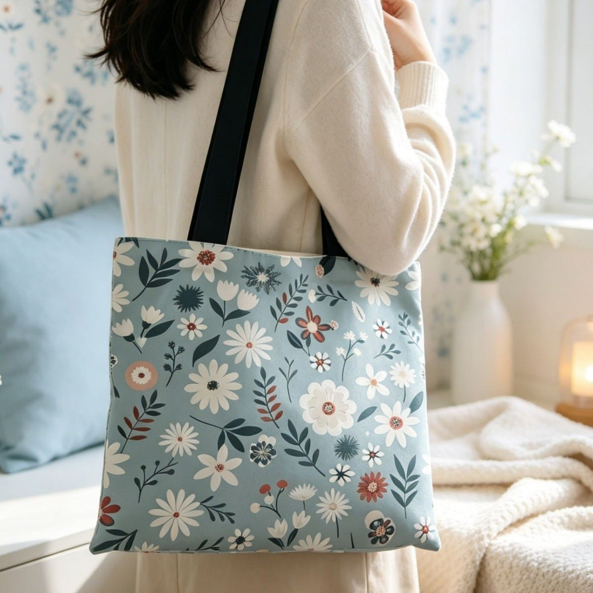 Tote-Bag aus Canvas mit künstlerischem Blumenprint