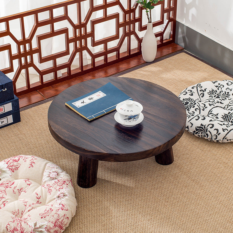 Traditioneller japanischer runder Beistelltisch aus Massivholz fürs Wohnzimmer, 1 Ebene
