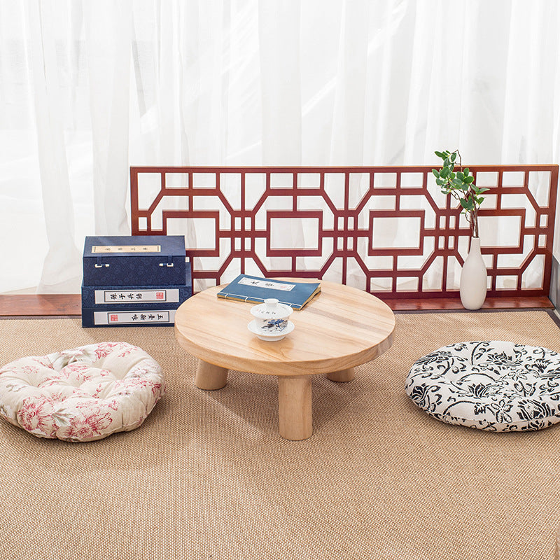 Traditioneller japanischer runder Beistelltisch aus Massivholz fürs Wohnzimmer, 1 Ebene