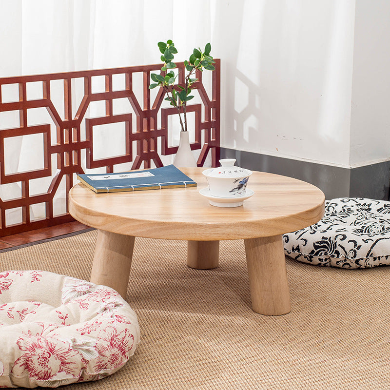 Traditioneller japanischer runder Beistelltisch aus Massivholz fürs Wohnzimmer, 1 Ebene