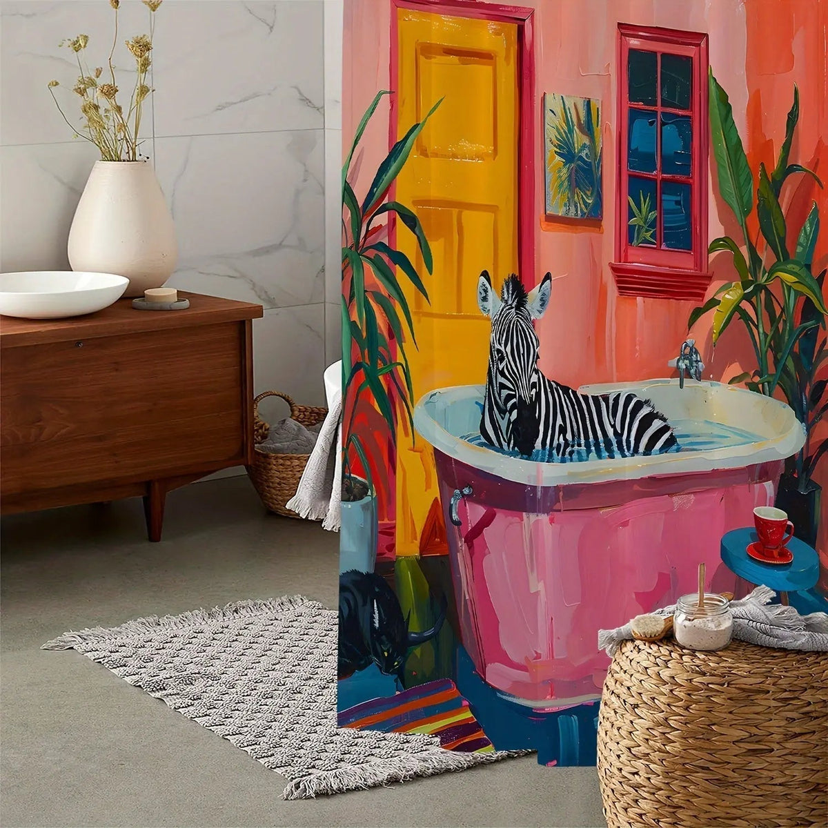 Tropischer Duschvorhang im Zebra-Design fürs Badezimmer