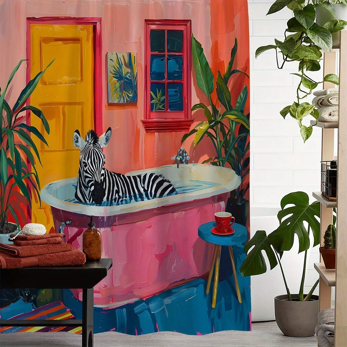 Tropischer Duschvorhang im Zebra-Design fürs Badezimmer