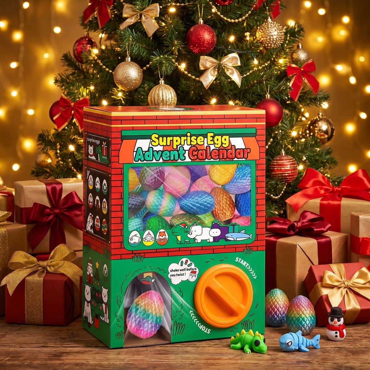 Überraschungsei-Adventskalender, 24 Eier mit beweglichen 3D-gedruckten Figuren