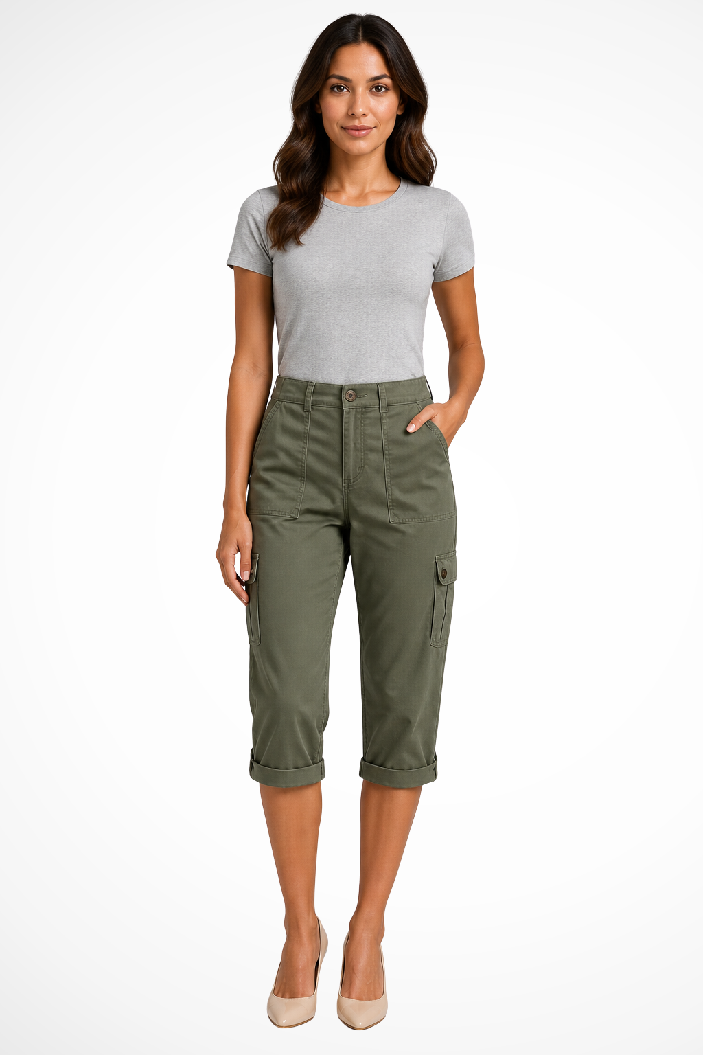 Verkürzte Damen-Cargohose
