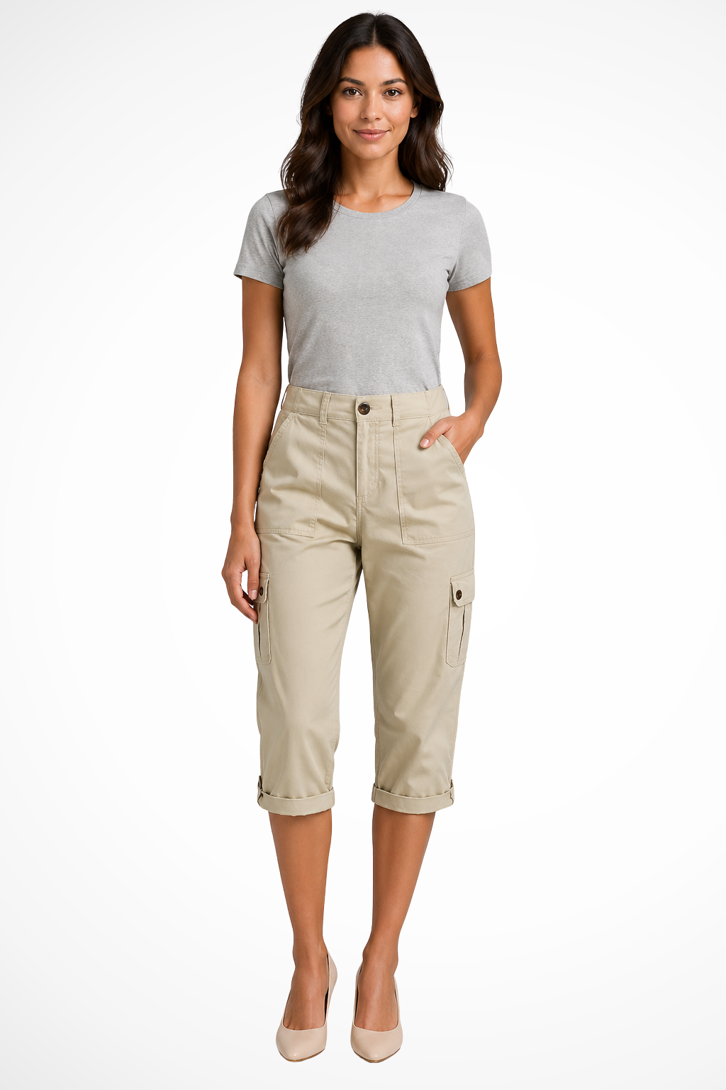 Verkürzte Damen-Cargohose