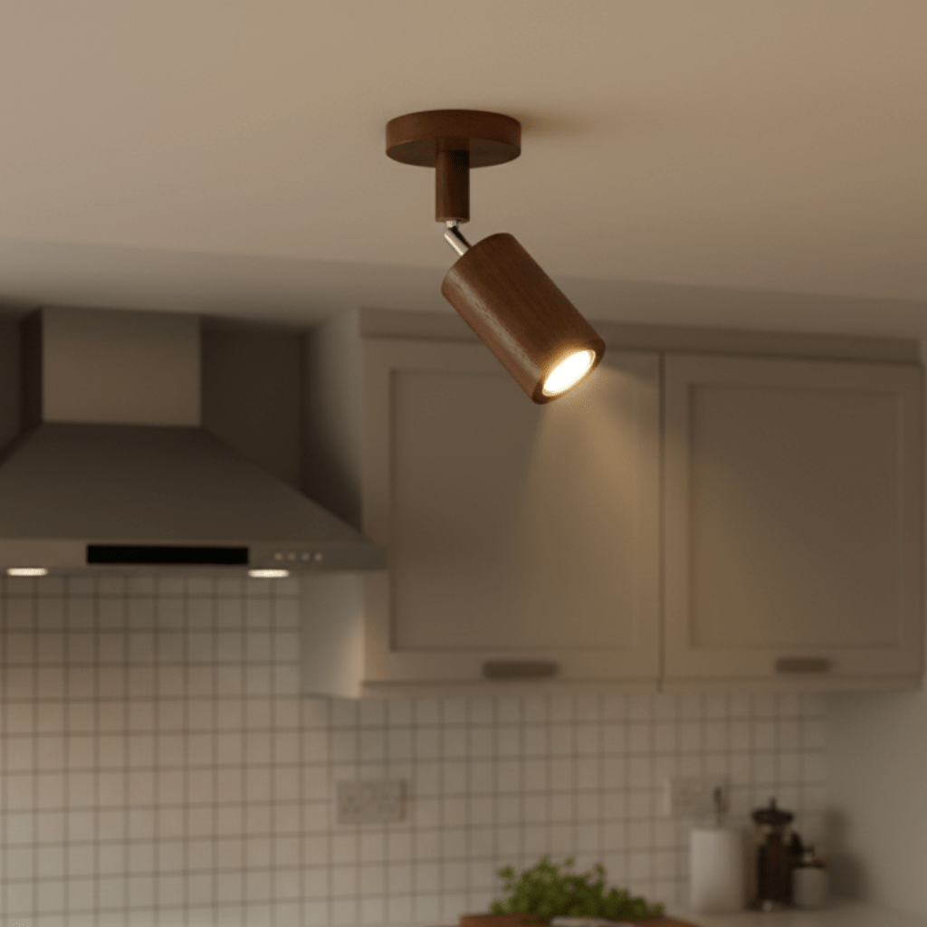 Verstellbare LED-Deckenleuchte aus Massivholz
