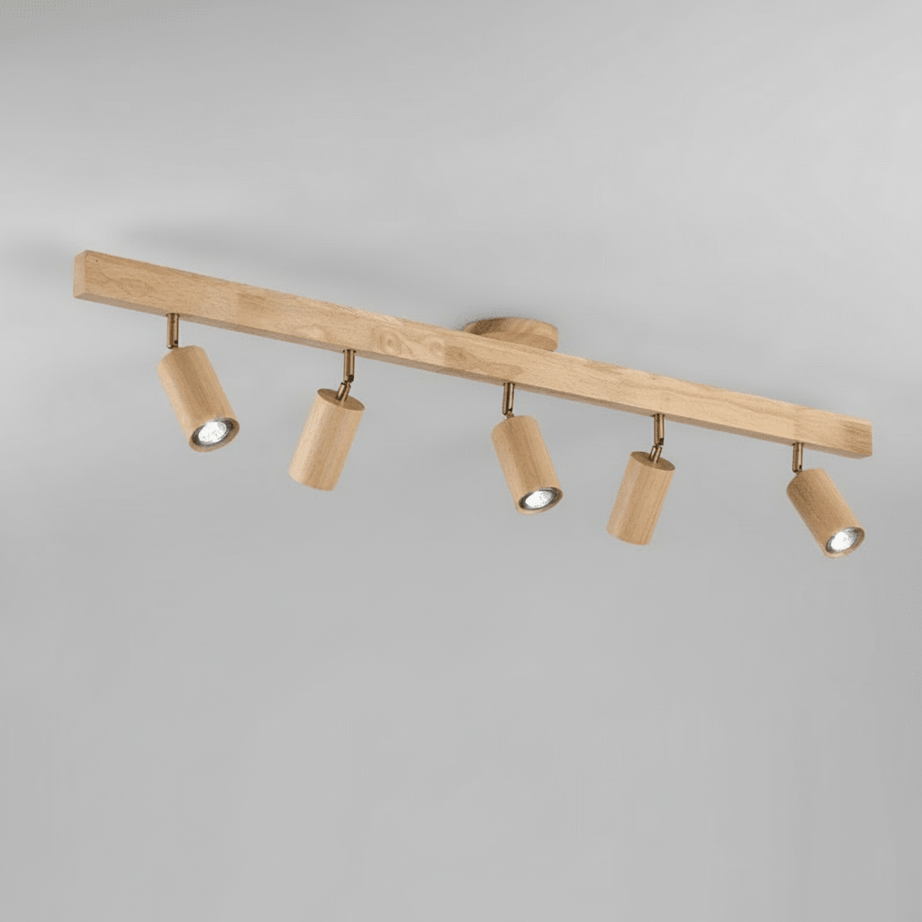 Verstellbare LED-Deckenleuchte aus Massivholz