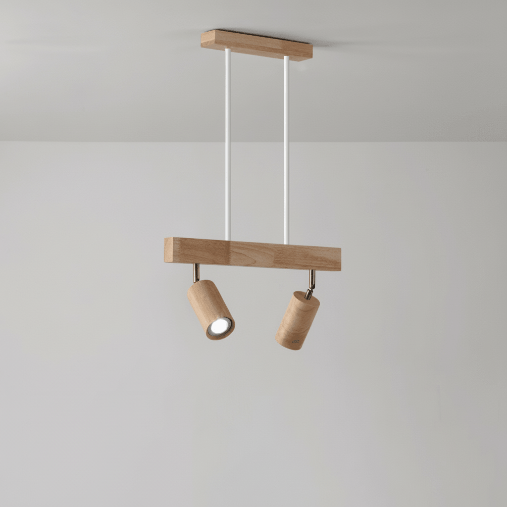 Verstellbare LED-Deckenleuchte aus Massivholz