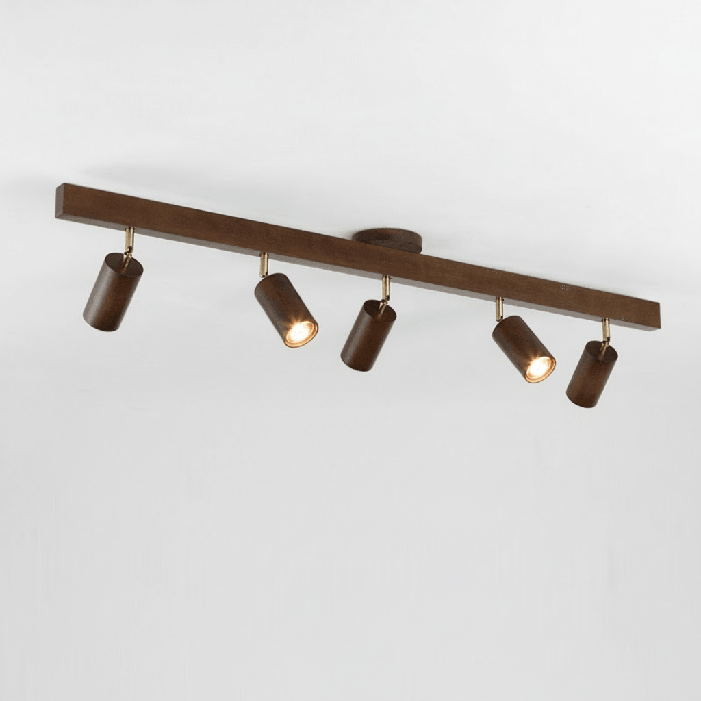 Verstellbare LED-Deckenleuchte aus Massivholz