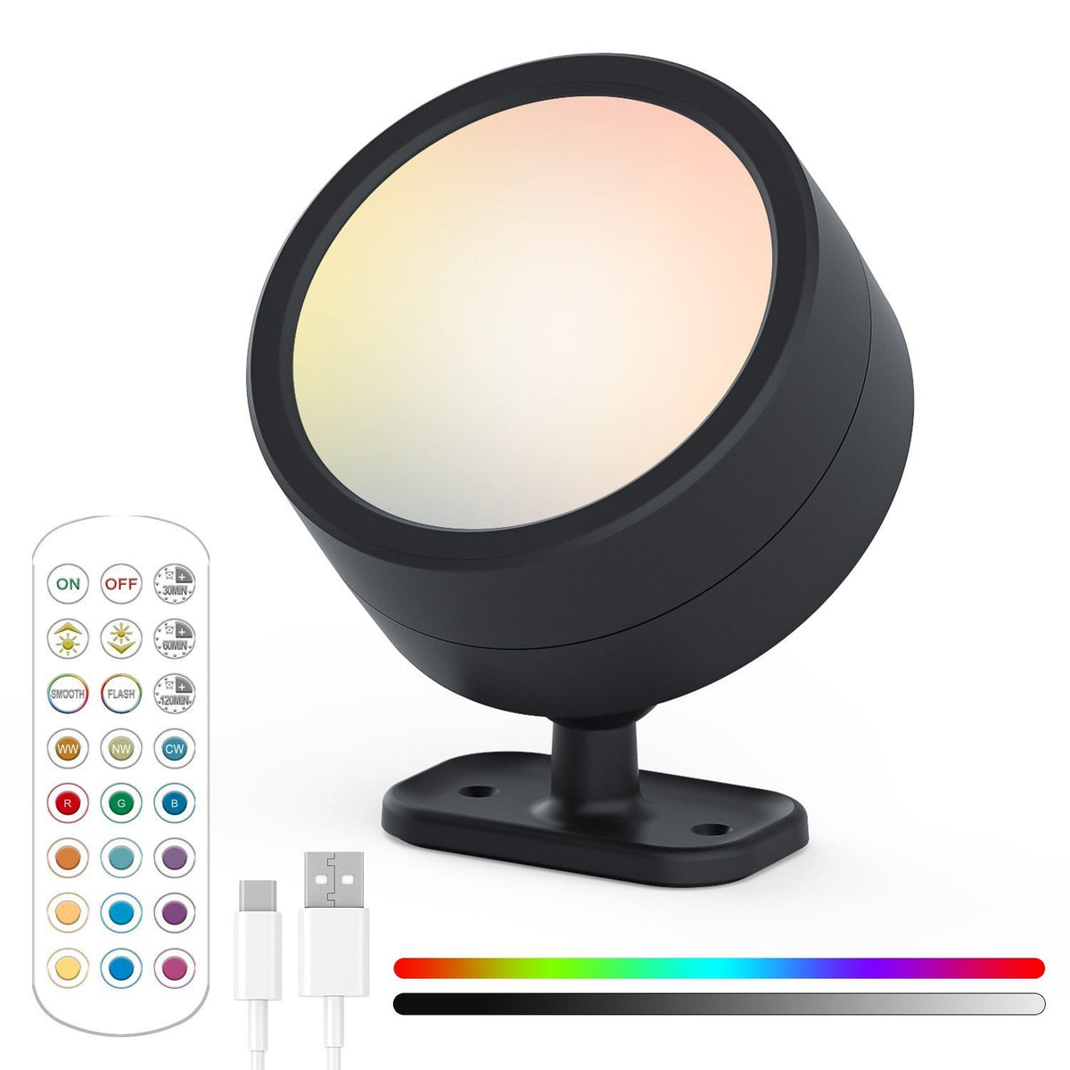 Verstellbarer RGB-LED-Akzentstrahler mit Fernbedienung und USB-C-Halterung