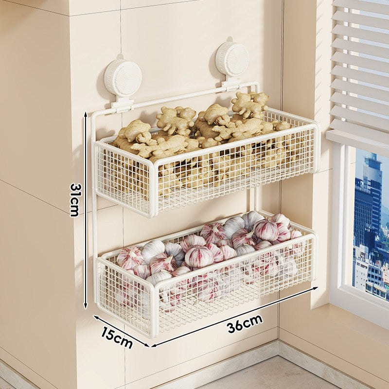 Wandmontiertes Aufbewahrungskorb-Set aus Drahtgeflecht mit Saugnäpfen und verstellbarem 2-stufigem Regal