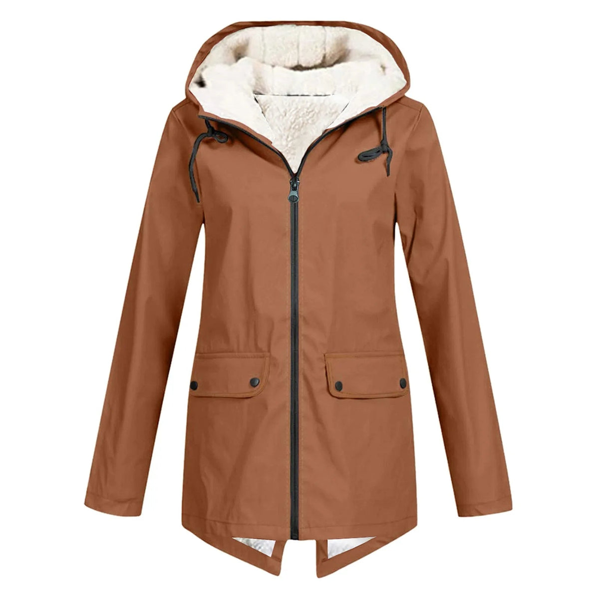 Wasserabweisende Damenjacke mit Kapuze und Sherpa-Futter