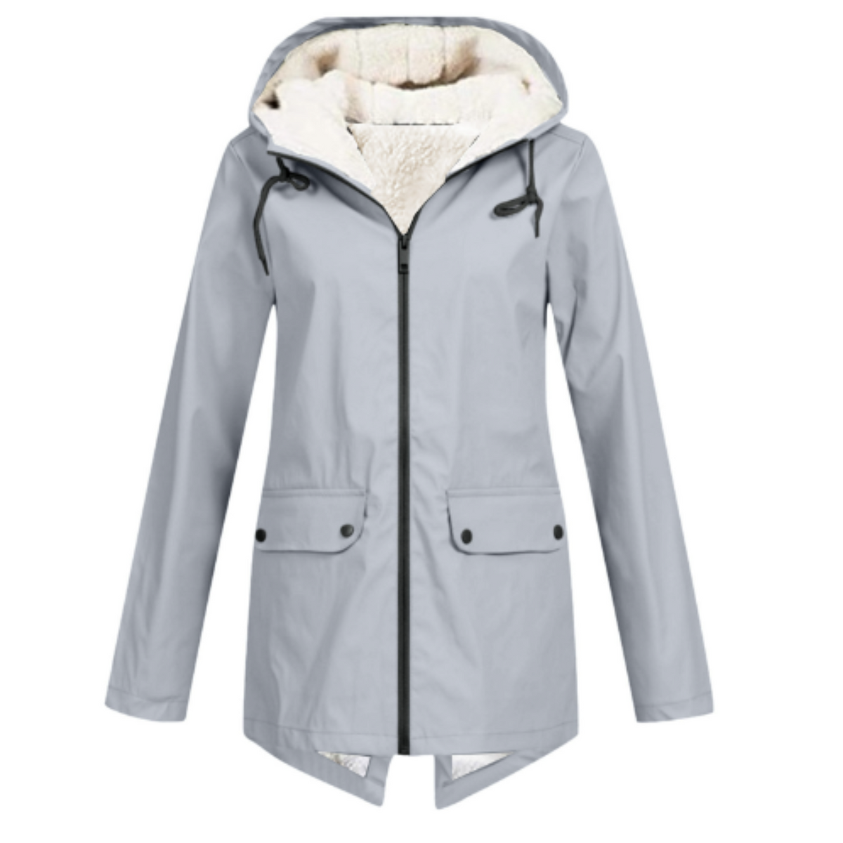 Wasserabweisende Damenjacke mit Kapuze und Sherpa-Futter