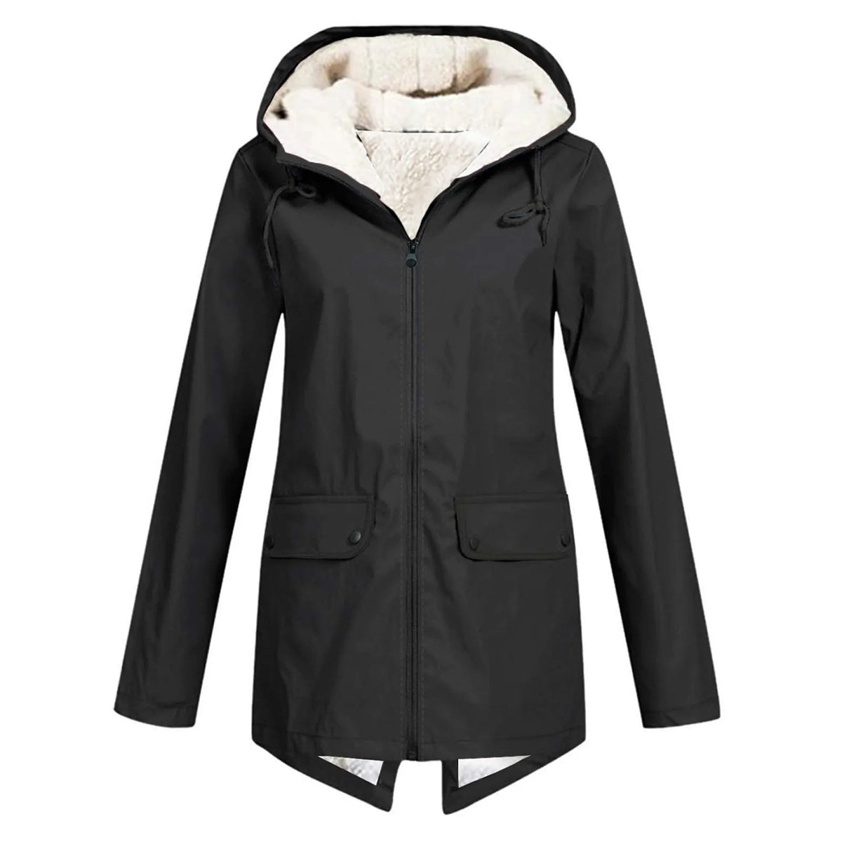 Wasserabweisende Damenjacke mit Kapuze und Sherpa-Futter