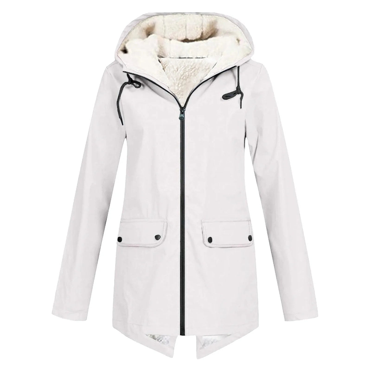 Wasserabweisende Damenjacke mit Kapuze und Sherpa-Futter