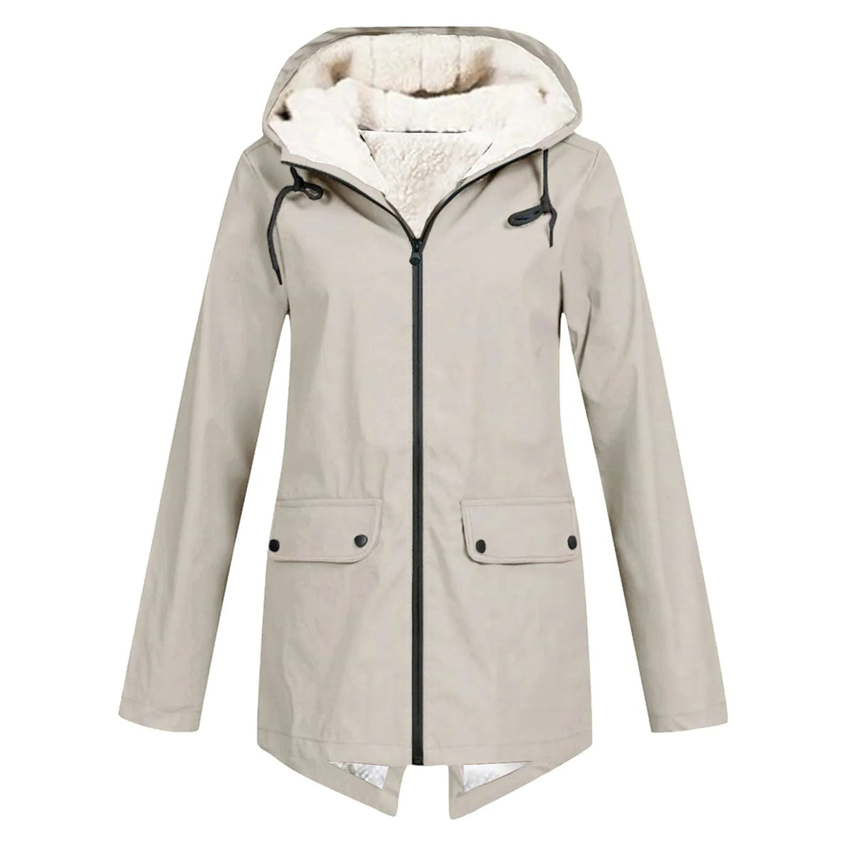 Wasserabweisende Damenjacke mit Kapuze und Sherpa-Futter