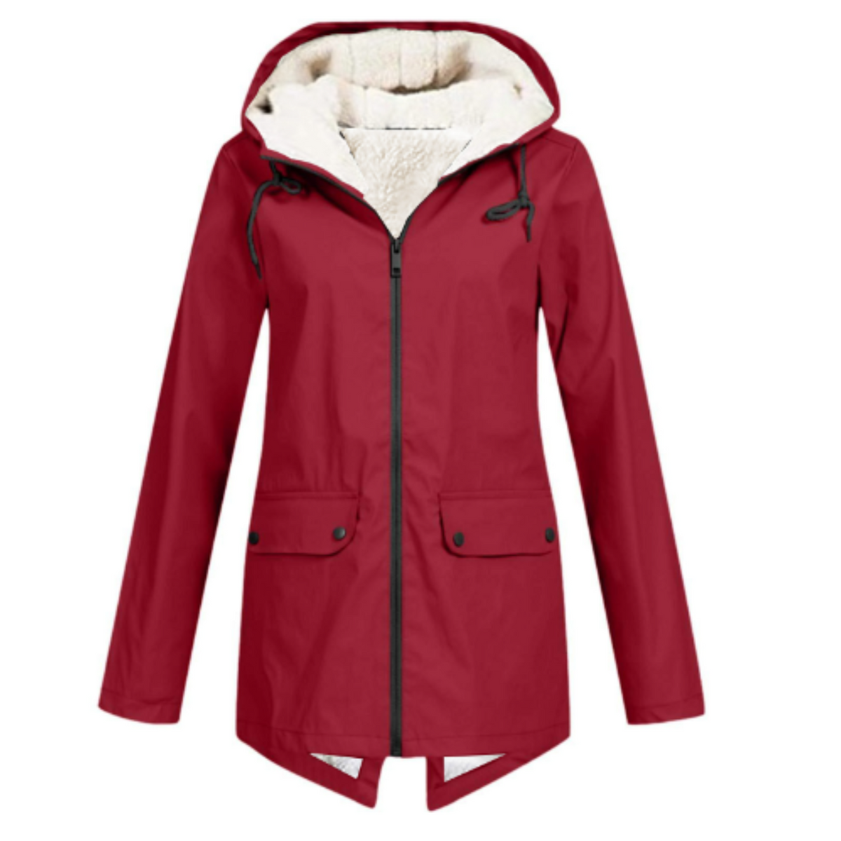 Wasserabweisende Damenjacke mit Kapuze und Sherpa-Futter