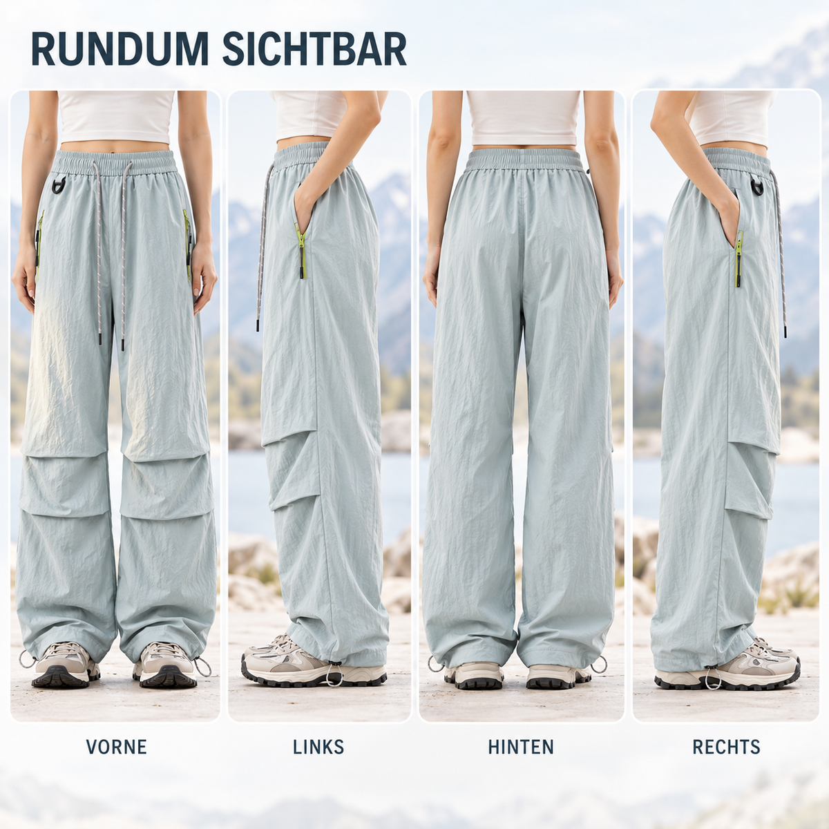 Wasserabweisende Wide-Leg-Wanderhose mit verstellbarem Bund und Beinabschlüssen