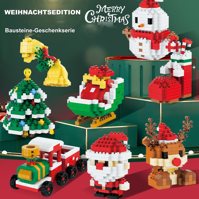 Weihnachtliche Mini-Bausteinfiguren – Geschenkset mit Weihnachtsmann, Schneemann, Rentier und Baum