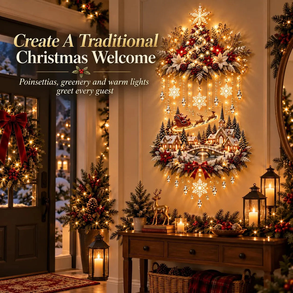 Weihnachtliche Wanddekoration – beleuchteter Tannenbaum-Wandbehang mit warmen LED-Lichtern
