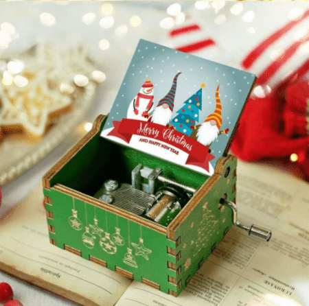 Weihnachtsspieluhr mit Handkurbel – stimmungsvolle Melodie, traditionelles Weihnachtsmotiv