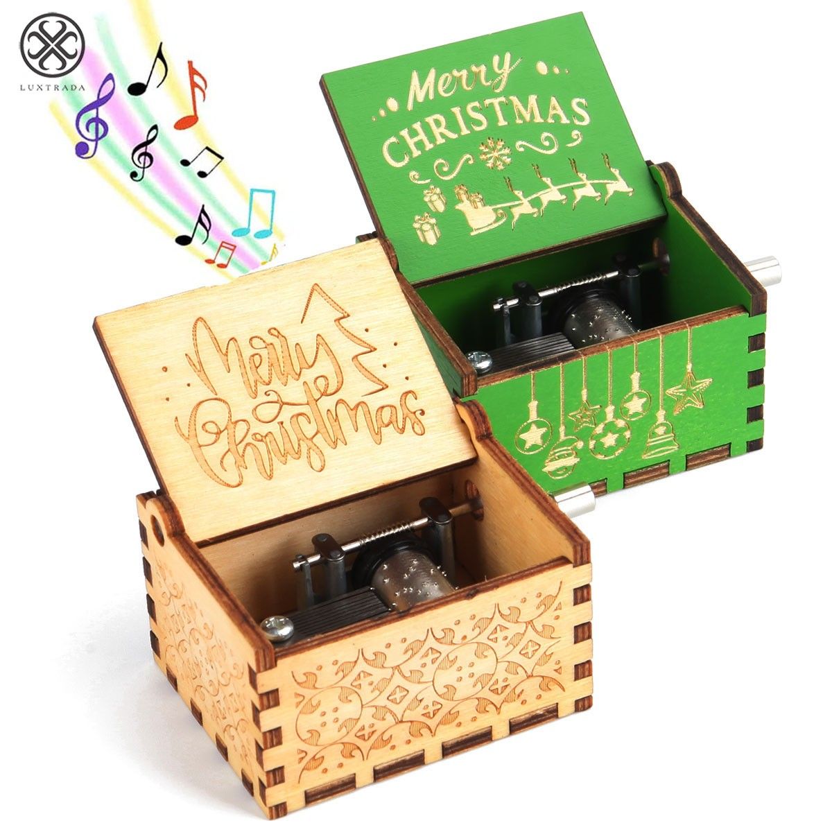 Weihnachtsspieluhr mit Handkurbel – stimmungsvolle Melodie, traditionelles Weihnachtsmotiv