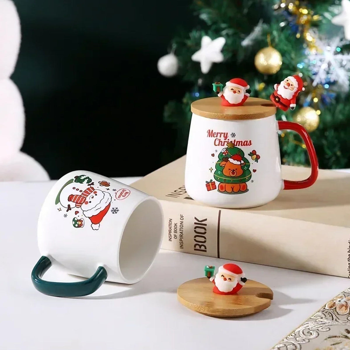 Weihnachtstasse in Geschenkbox – Keramikbecher mit Deckel und Löffel