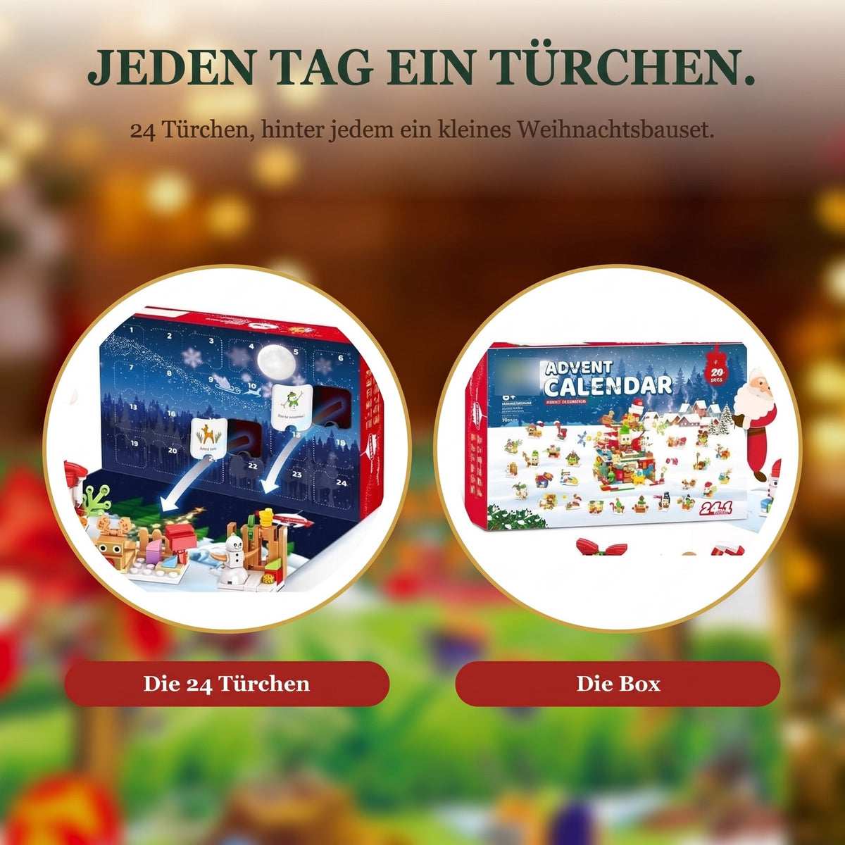 Weihnachtswerkstatt-Adventskalender, 24-in-1-Weihnachtsmodelle aus Bausteinen, 769 Teile