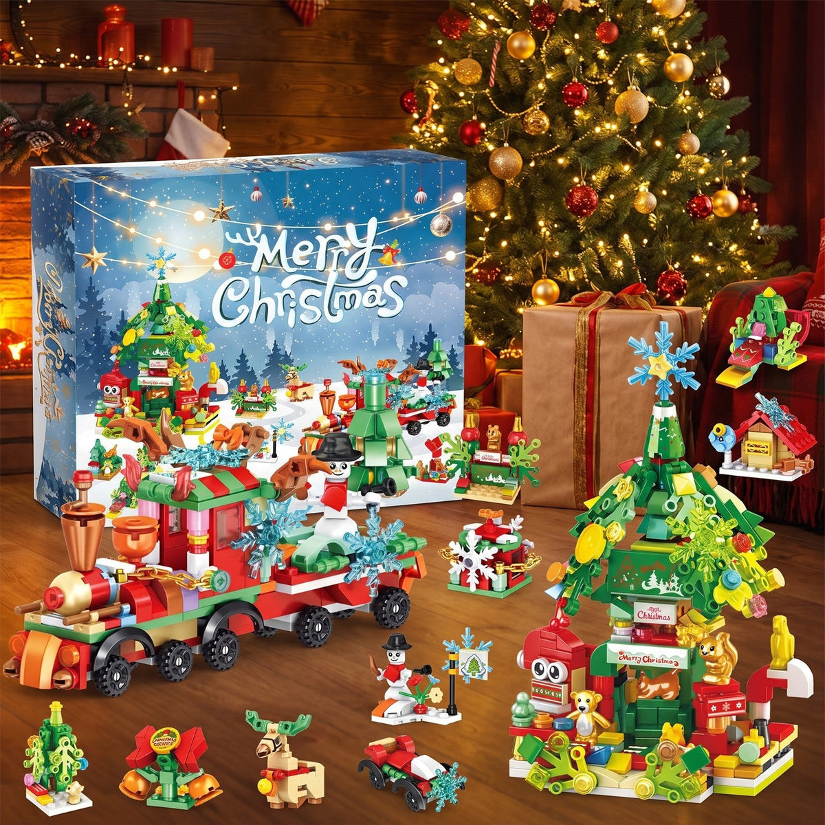 Weihnachtszug- und Baumhaus-Adventskalender, 699-teiliges Bauset
