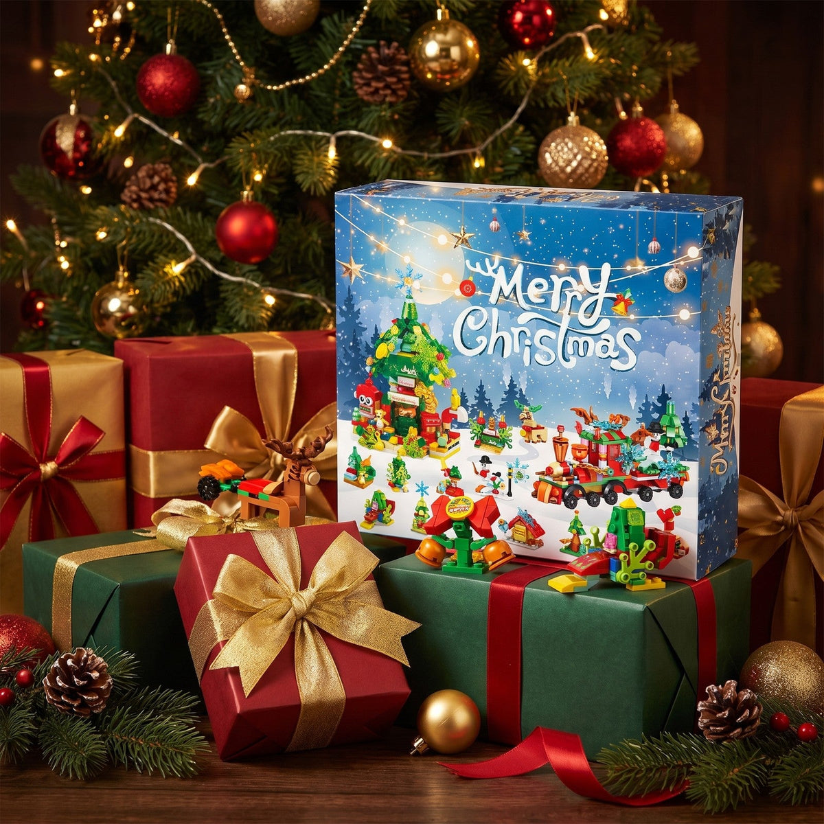 Weihnachtszug- und Baumhaus-Adventskalender, 699-teiliges Bauset