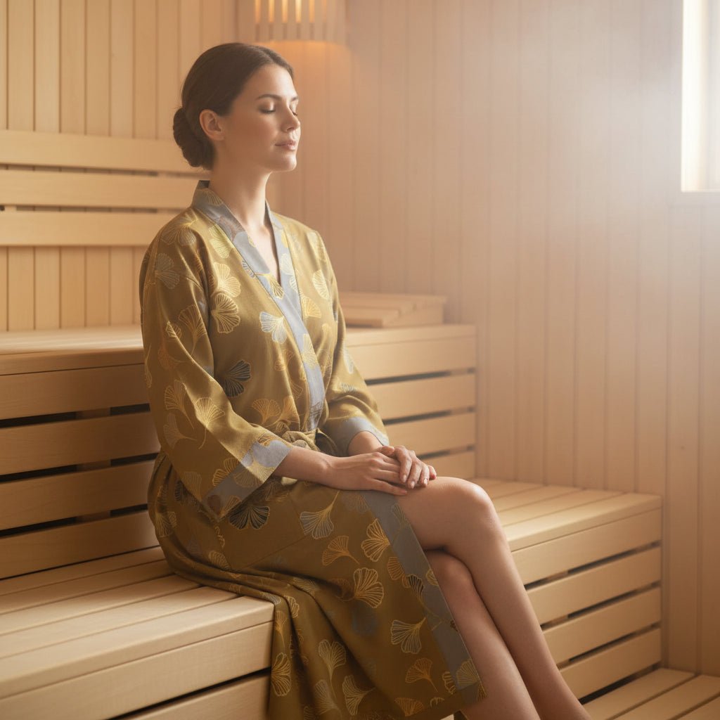 Wendbarer Kimono-Bademantel aus Bio-Baumwolle mit lockeren, weiten Ärmeln