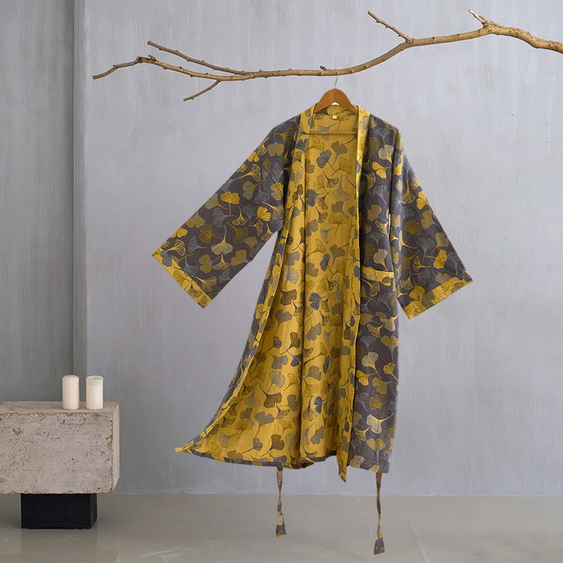 Wendbarer Kimono-Bademantel aus Bio-Baumwolle mit lockeren, weiten Ärmeln