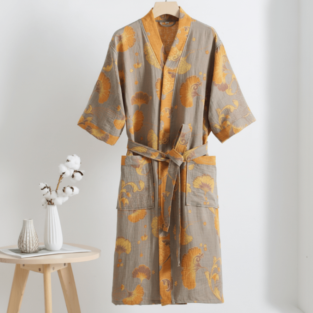 Wendbarer Kimono-Bademantel aus Bio-Baumwolle mit lockeren, weiten Ärmeln