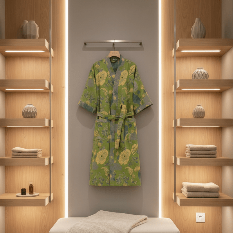Wendbarer Kimono-Bademantel aus Bio-Baumwolle mit lockeren, weiten Ärmeln