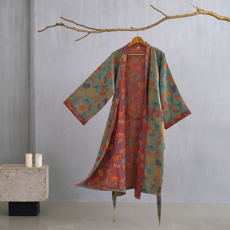 Wendbarer Kimono-Bademantel aus Bio-Baumwolle mit lockeren, weiten Ärmeln