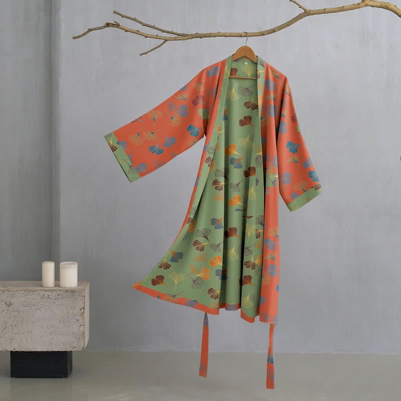 Wendbarer Kimono-Bademantel aus Bio-Baumwolle mit lockeren, weiten Ärmeln