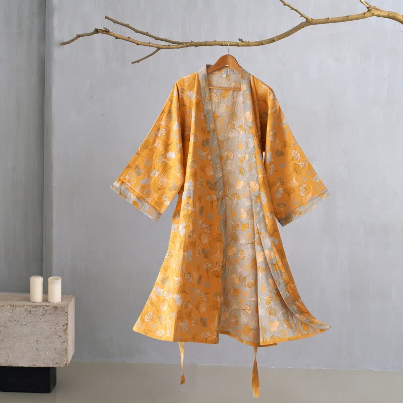Wendbarer Kimono-Bademantel aus Bio-Baumwolle mit lockeren, weiten Ärmeln