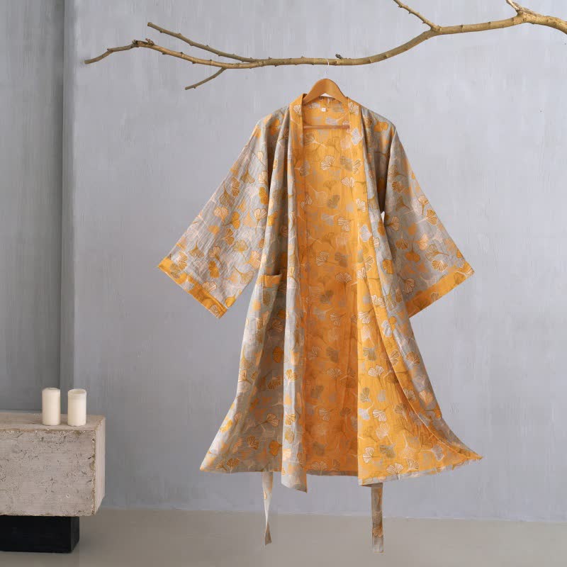 Wendbarer Kimono-Bademantel aus Bio-Baumwolle mit lockeren, weiten Ärmeln