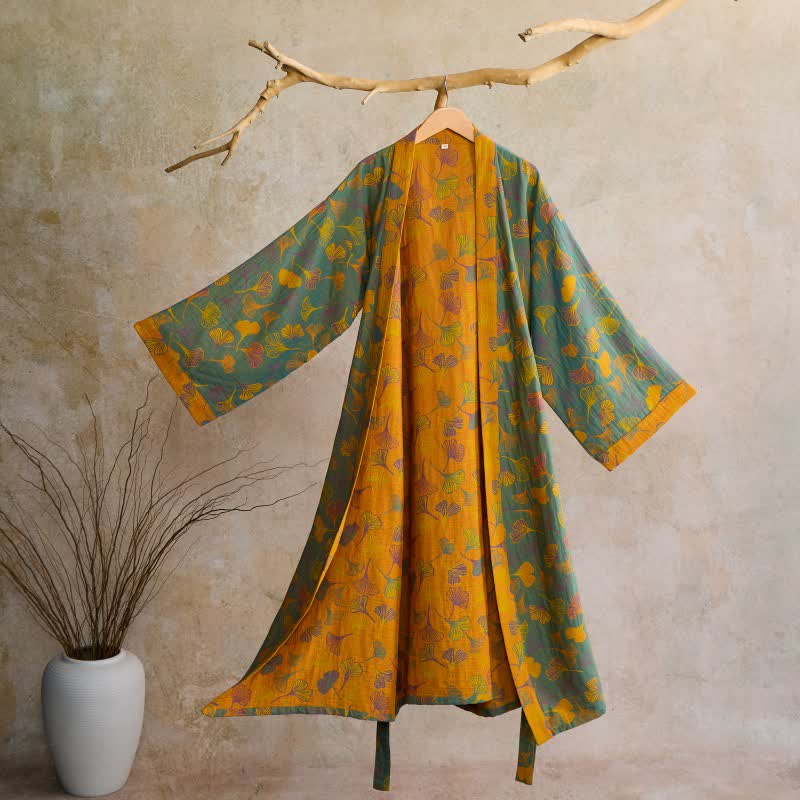 Wendbarer Kimono-Bademantel aus Bio-Baumwolle mit lockeren, weiten Ärmeln