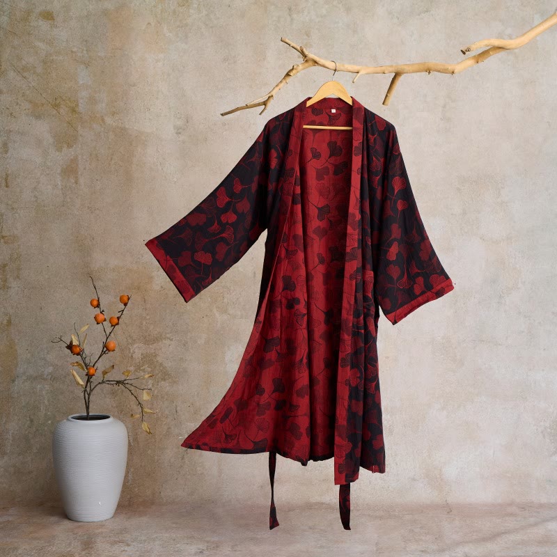 Wendbarer Kimono-Bademantel aus Bio-Baumwolle mit lockeren, weiten Ärmeln