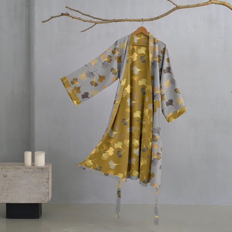 Wendbarer Kimono-Bademantel aus Bio-Baumwolle mit lockeren, weiten Ärmeln