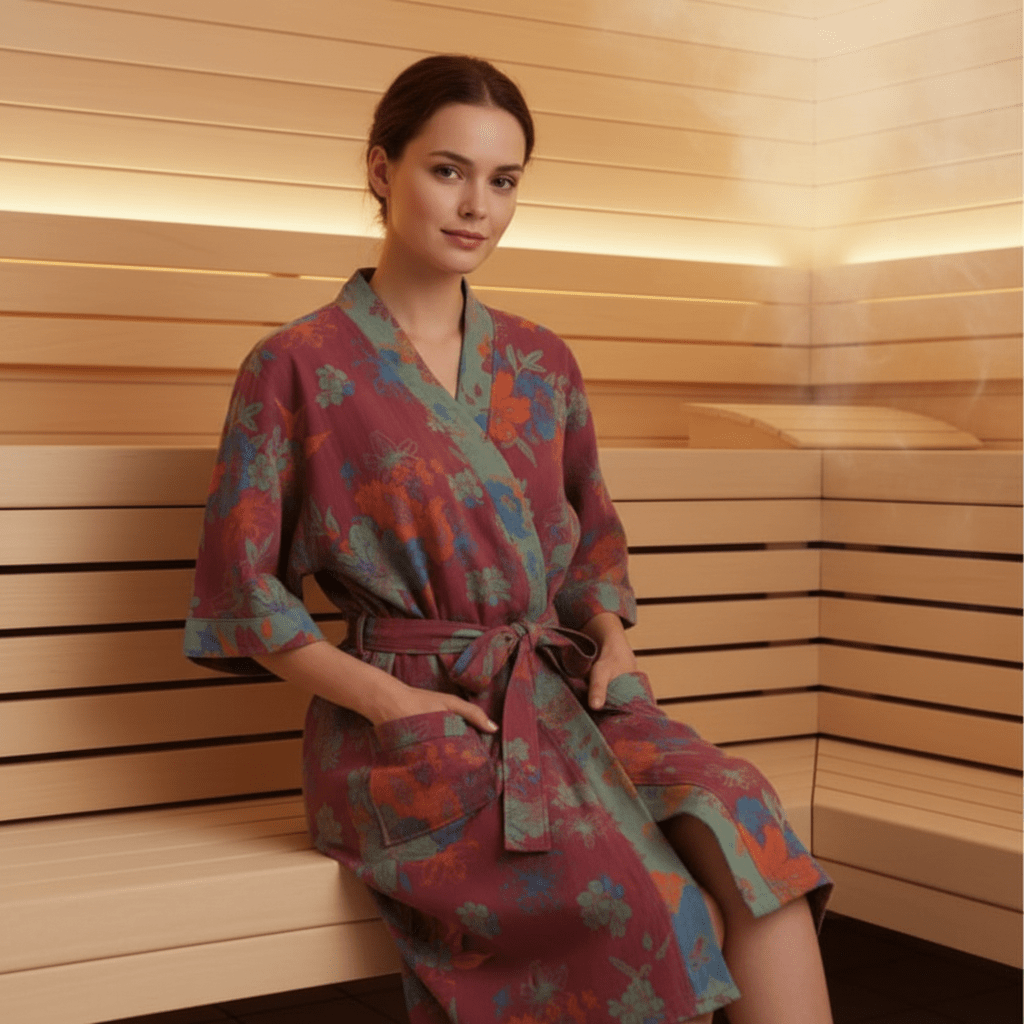 Wendbarer Kimono-Bademantel aus Bio-Baumwolle mit lockeren, weiten Ärmeln