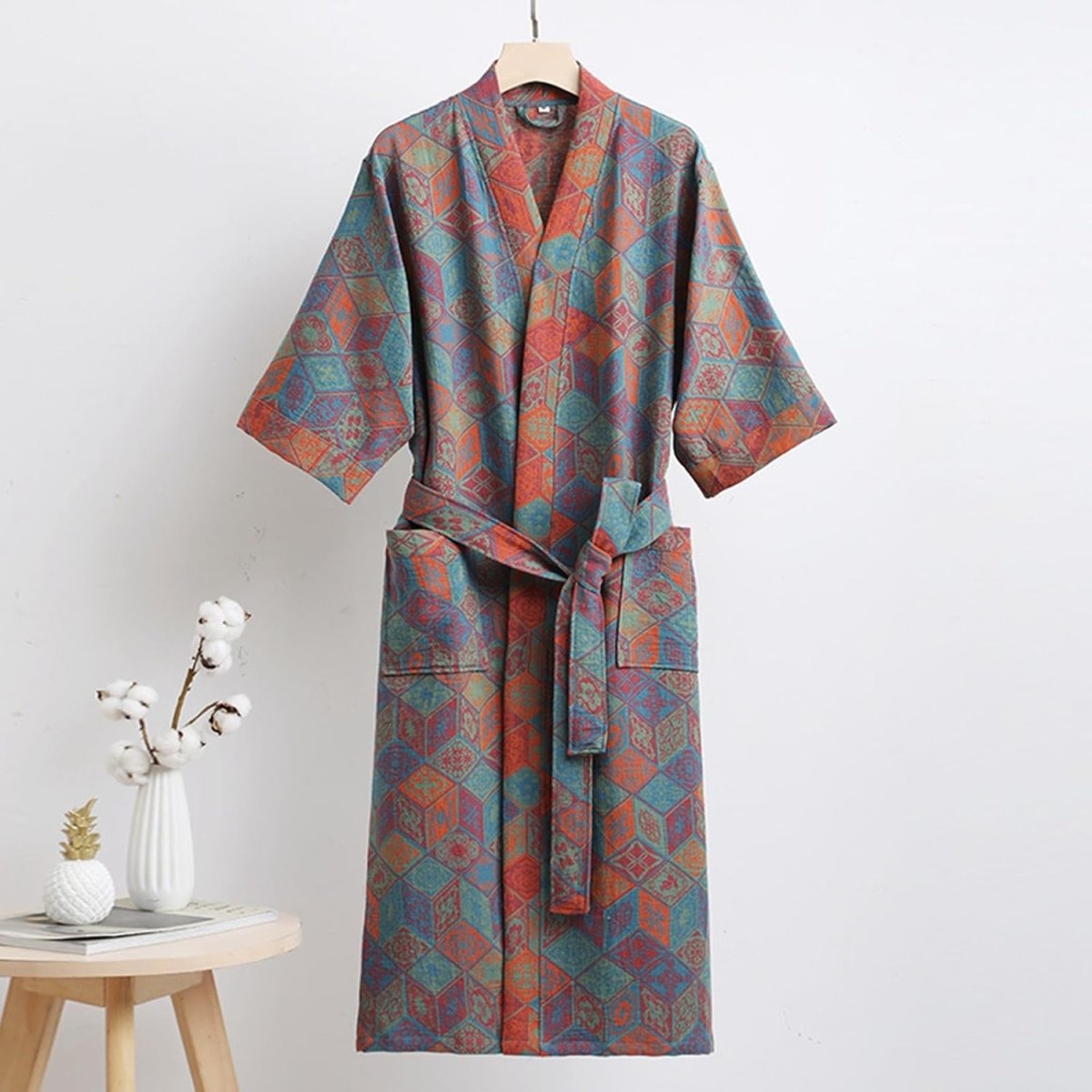 Wendbarer Kimono-Bademantel aus Bio-Baumwolle mit lockeren, weiten Ärmeln
