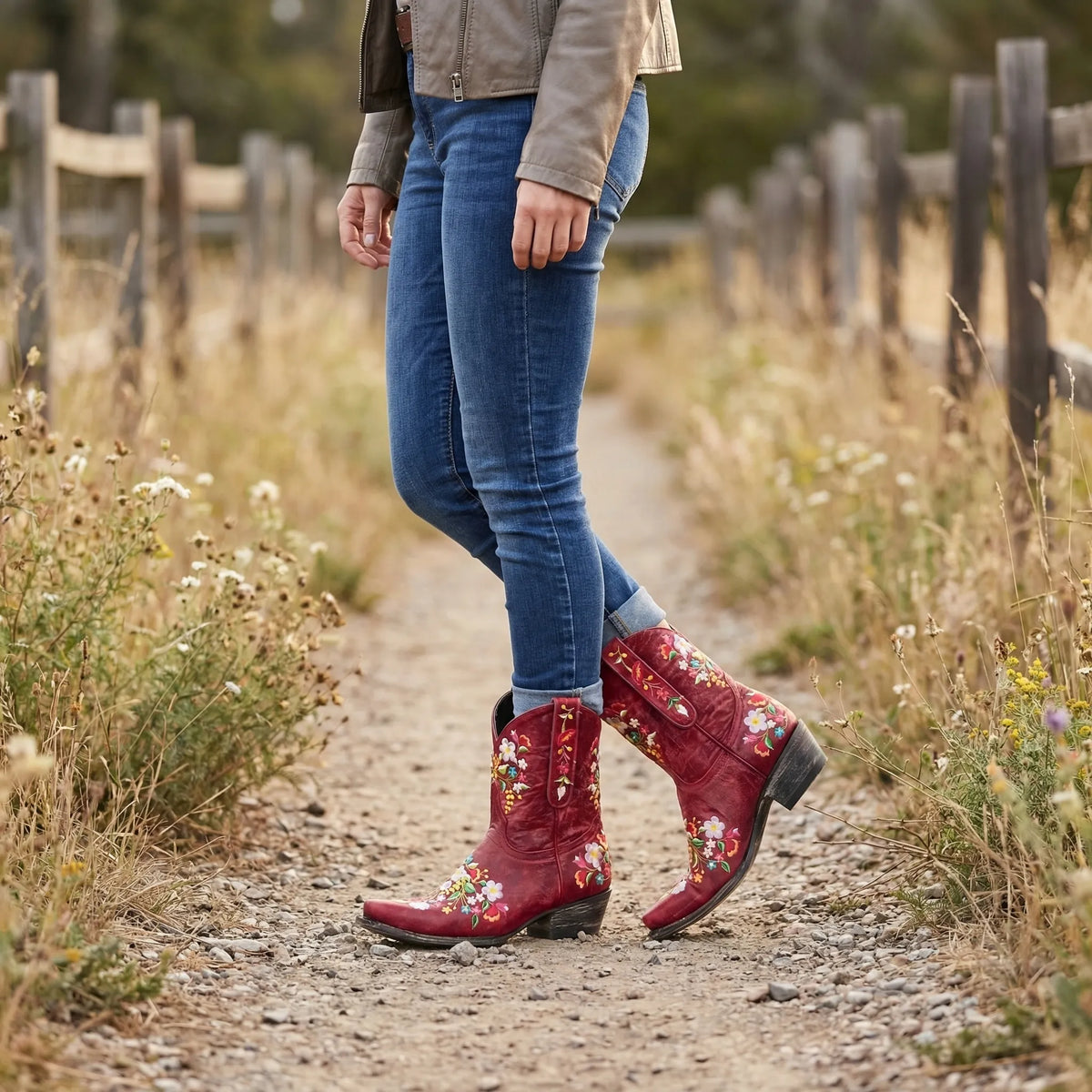 Western-Stiefeletten mit Blumenstickerei