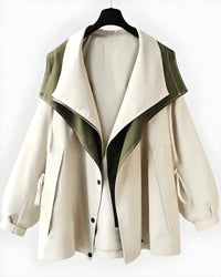 Wetterfeste Damenjacke mit Oversize-Kragen, Gürtel und Reißverschluss