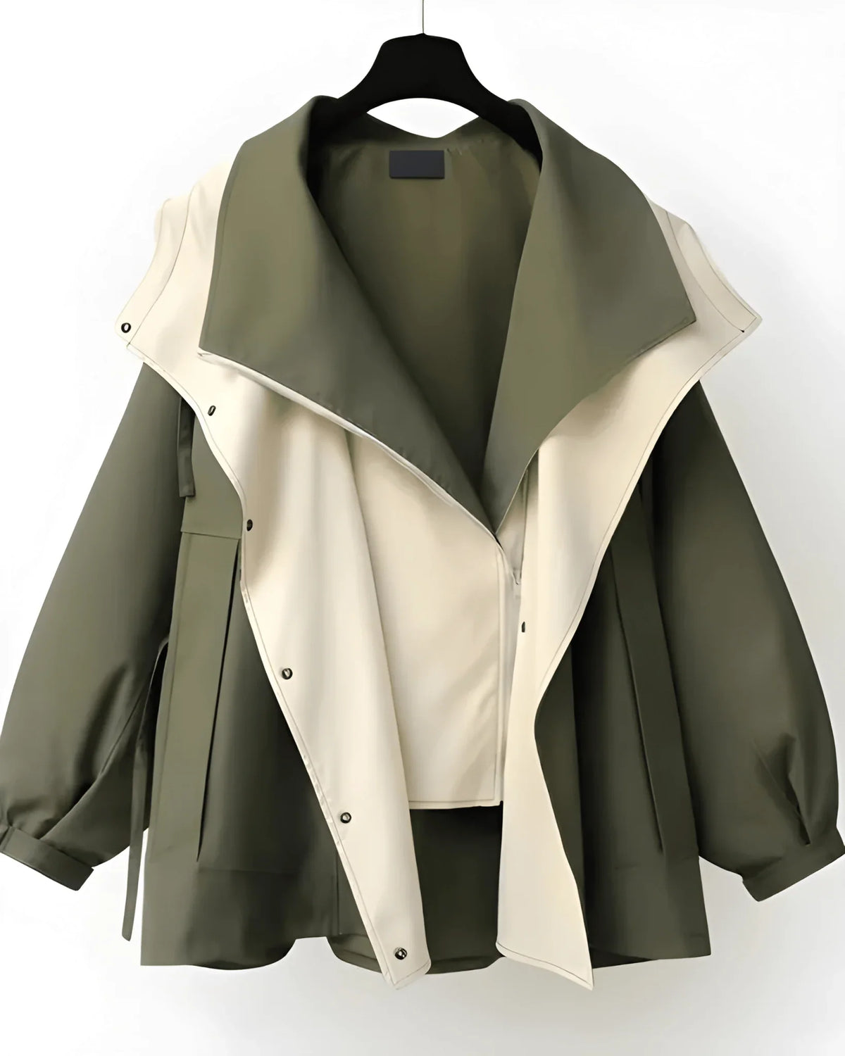 Wetterfeste Damenjacke mit Oversize-Kragen, Gürtel und Reißverschluss