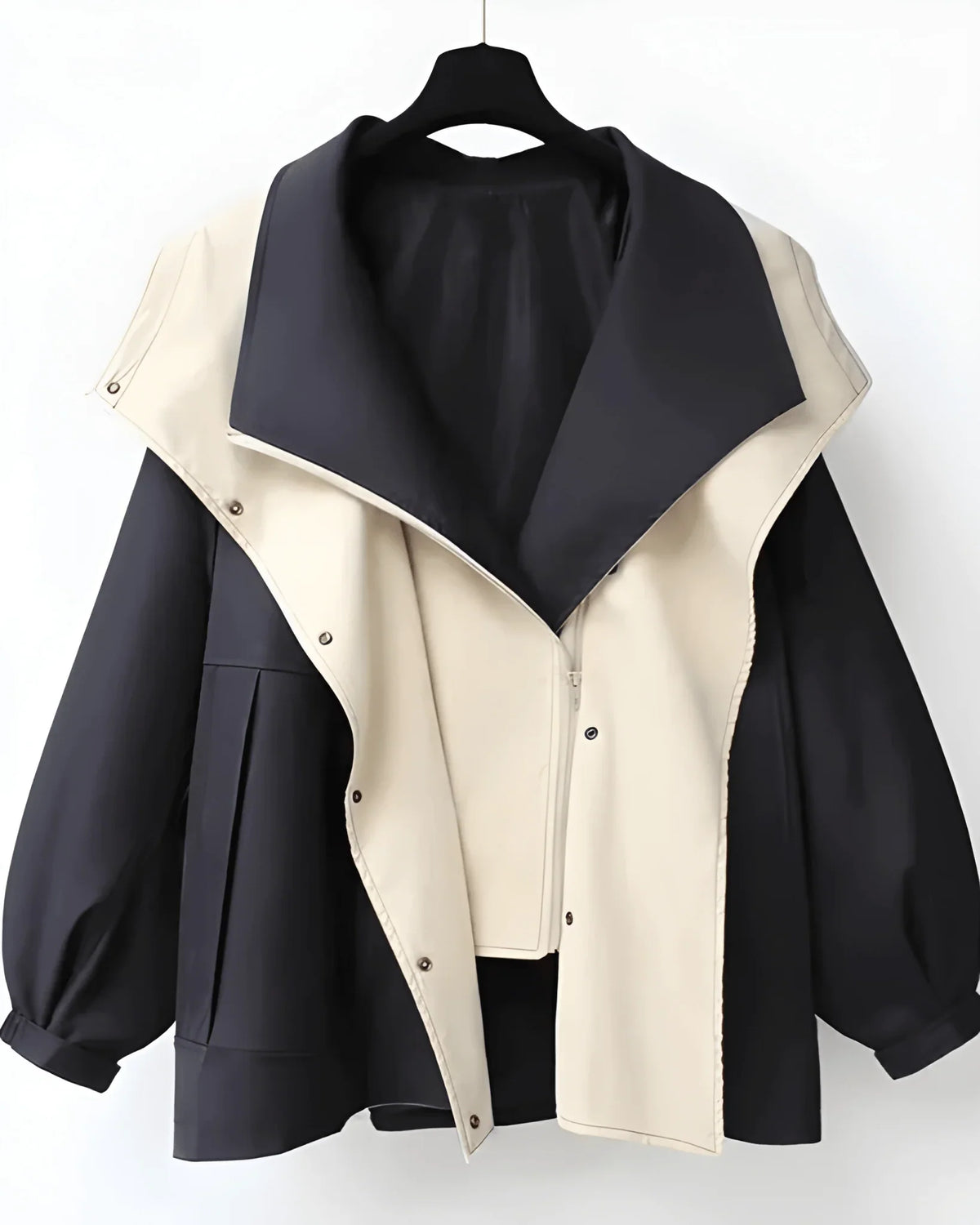 Wetterfeste Damenjacke mit Oversize-Kragen, Gürtel und Reißverschluss