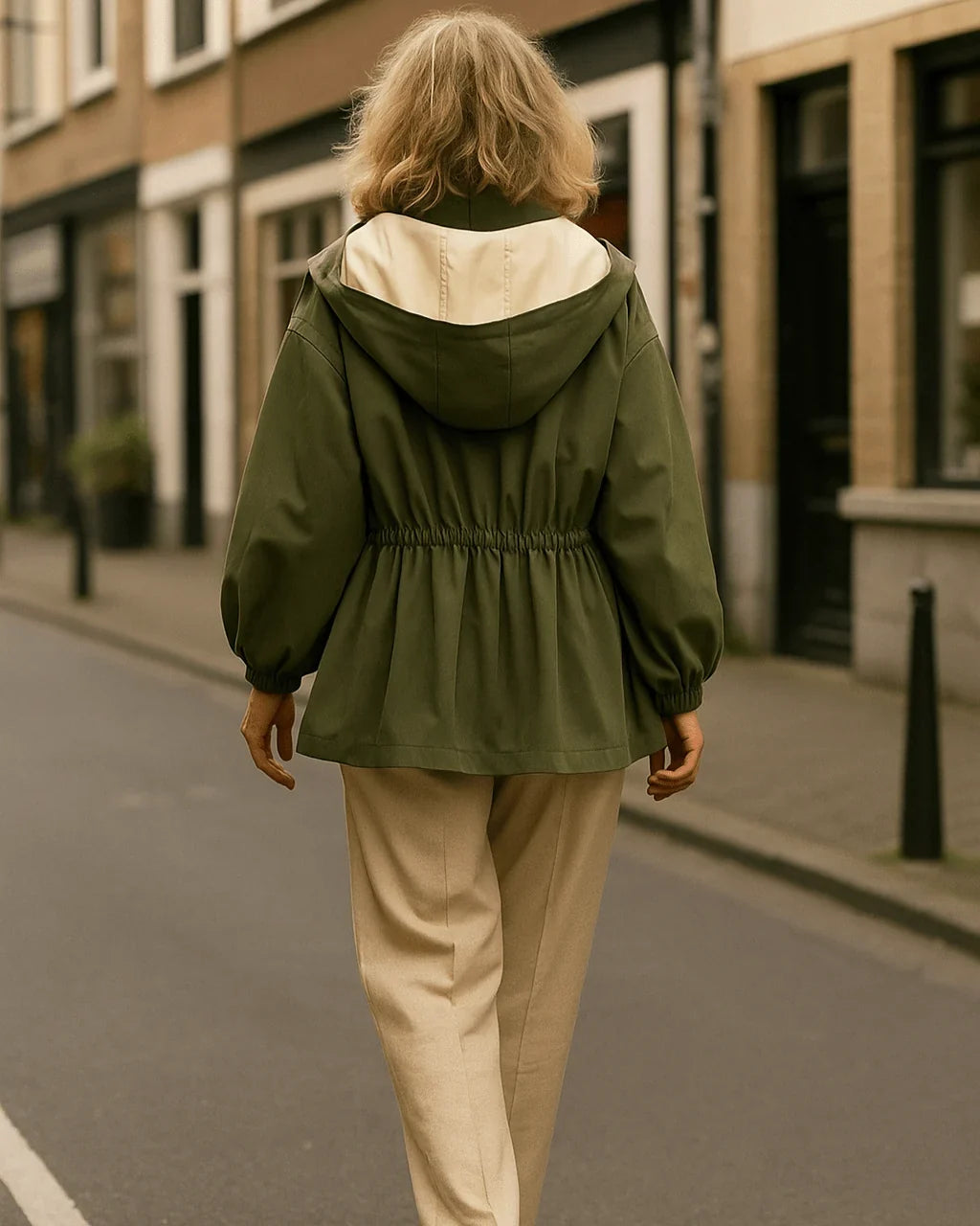 Wetterfeste Damenjacke mit Oversize-Kragen, Gürtel und Reißverschluss
